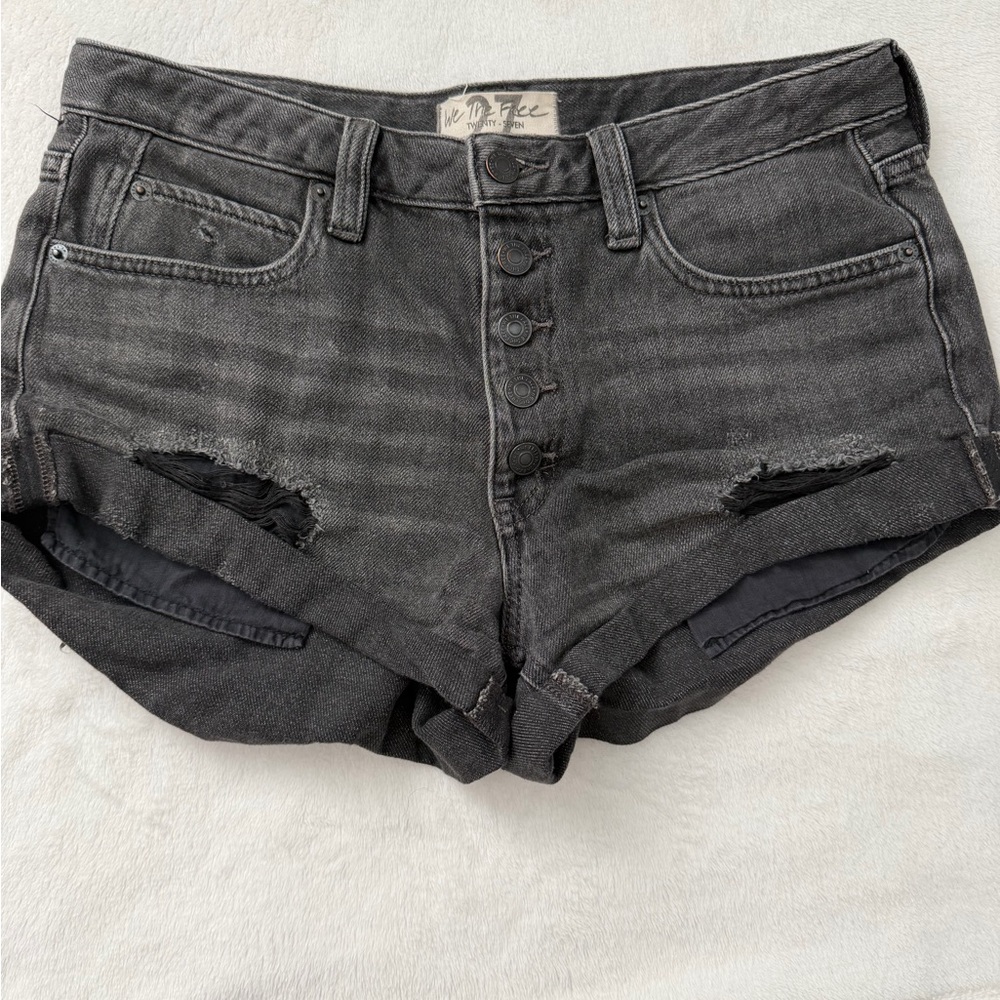 Free People Distressed Black Denim Shorts